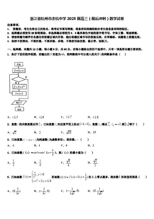 浙江省杭州市余杭中学2025届高三(最后冲刺)数学试卷含解析