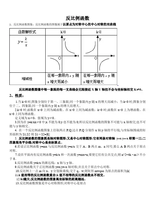 反比例函数一次函数二次函数性质及图像