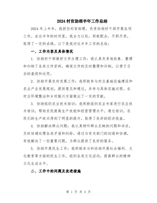 2024村官助理半年工作总结