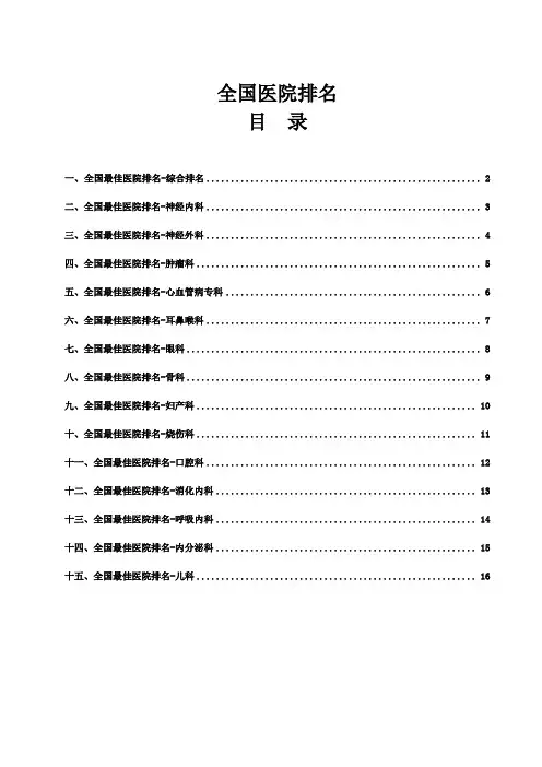 全国各专业十大医院排名