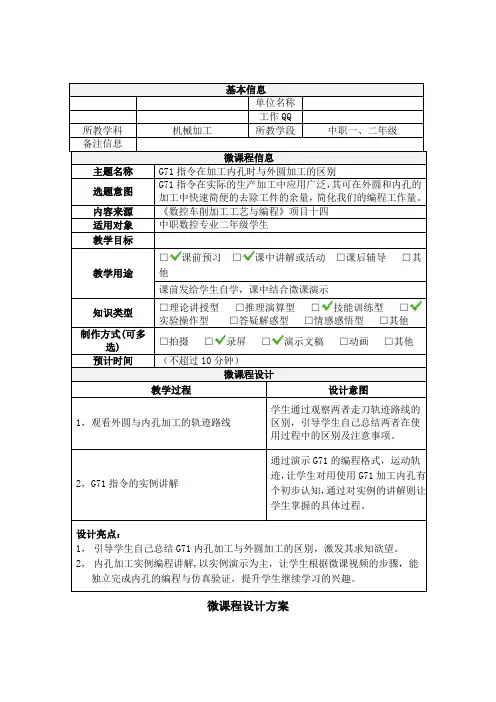 G71指令在加工内孔时与外圆加工的区别微课微设计方案