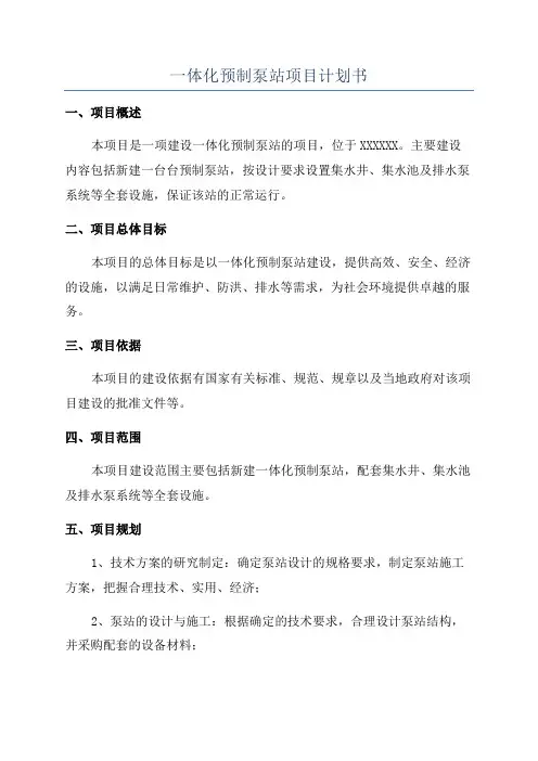 一体化预制泵站项目计划书