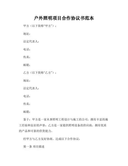 户外照明项目合作协议书范本