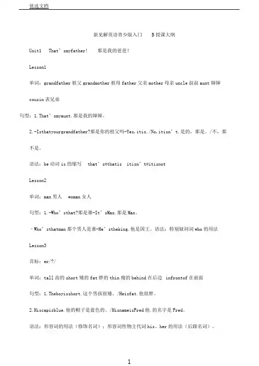 新概念英语青少版入门级B教案提纲