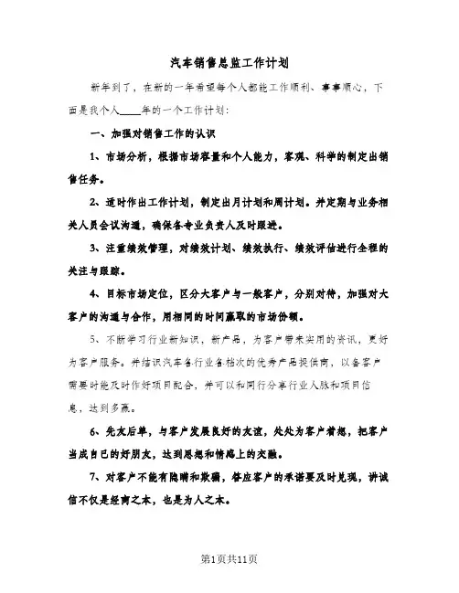 汽车销售总监工作计划（五篇）