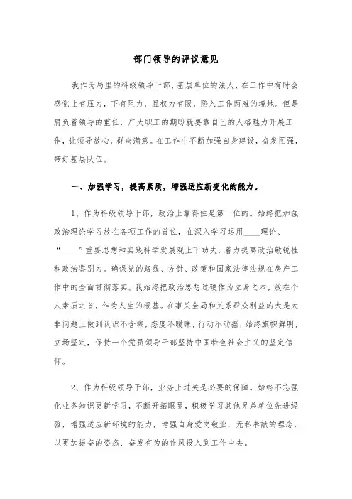 部门领导的评议意见(四篇)