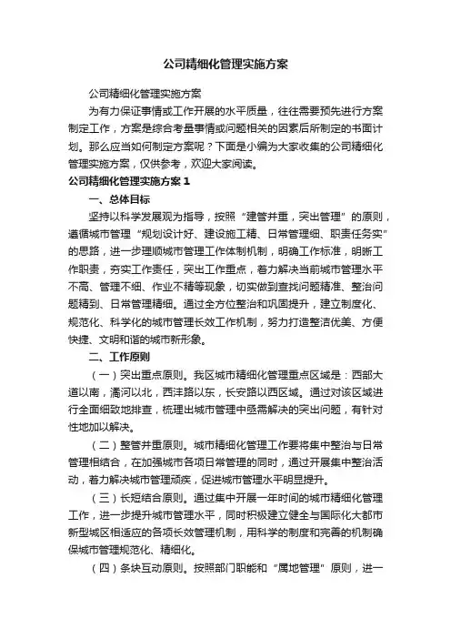 公司精细化管理实施方案
