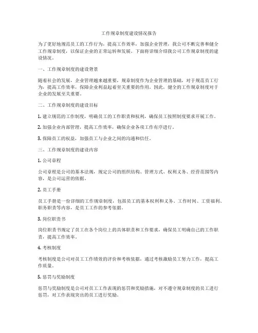 工作规章制度建设情况报告
