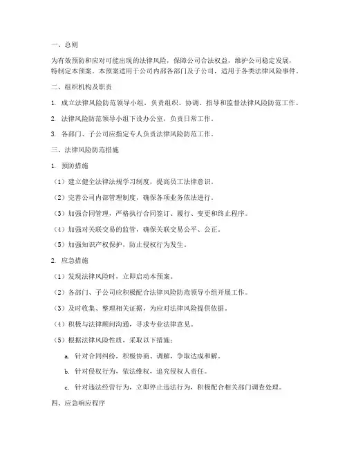 法律风险防范应急预案