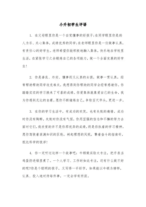 小升初学生评语（四篇）