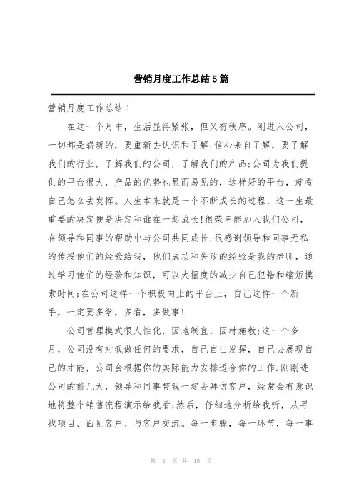 营销月度工作总结5篇