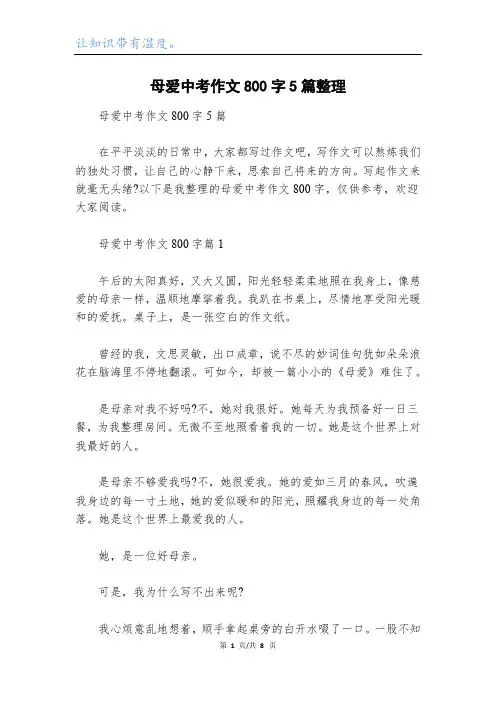 母爱中考作文800字5篇整理