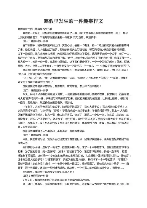 寒假里发生的一件趣事作文五篇
