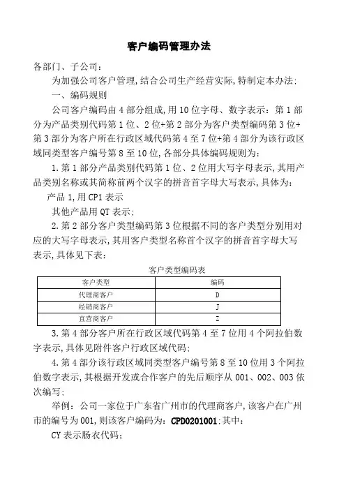 客户编码规则管理规定