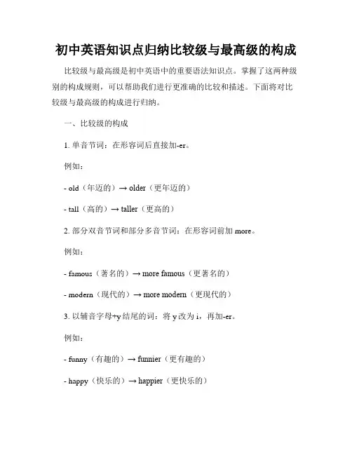 初中英语知识点归纳比较级与最高级的构成