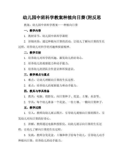 幼儿园中班科学教案种植向日葵(附反思