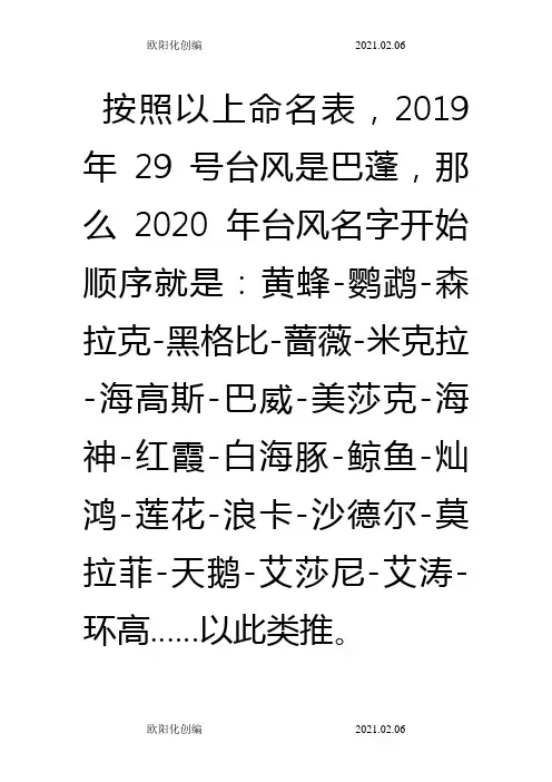 台风命名表之欧阳化创编