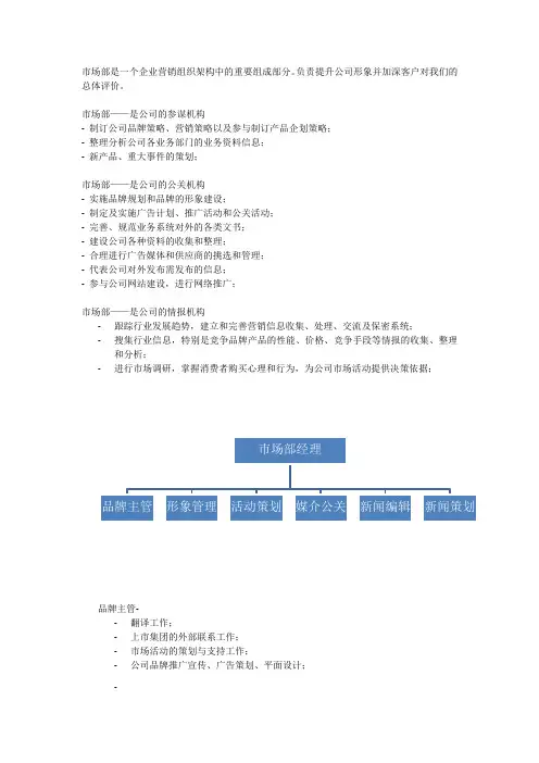 市场部的职能定位
