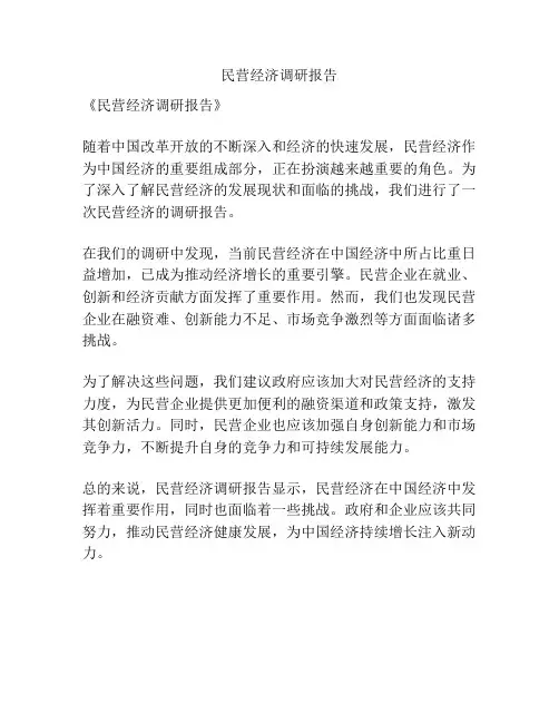 民营经济调研报告