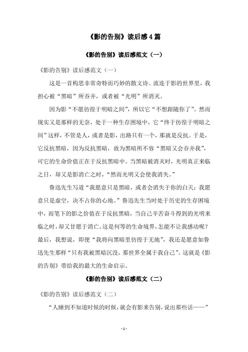 《影的告别》读后感4篇