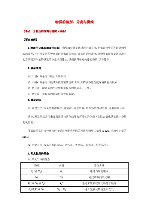 中考化学压轴题专项练习07物质的鉴别分离与提纯含解析