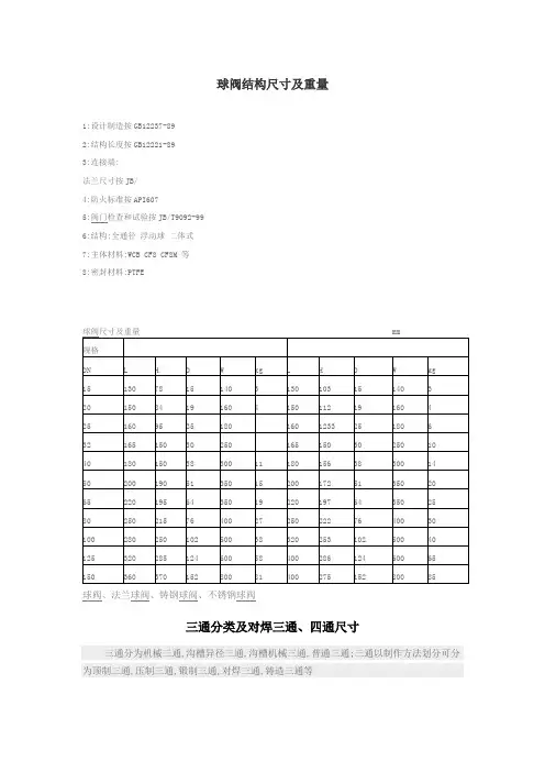 球阀结构尺寸及重量