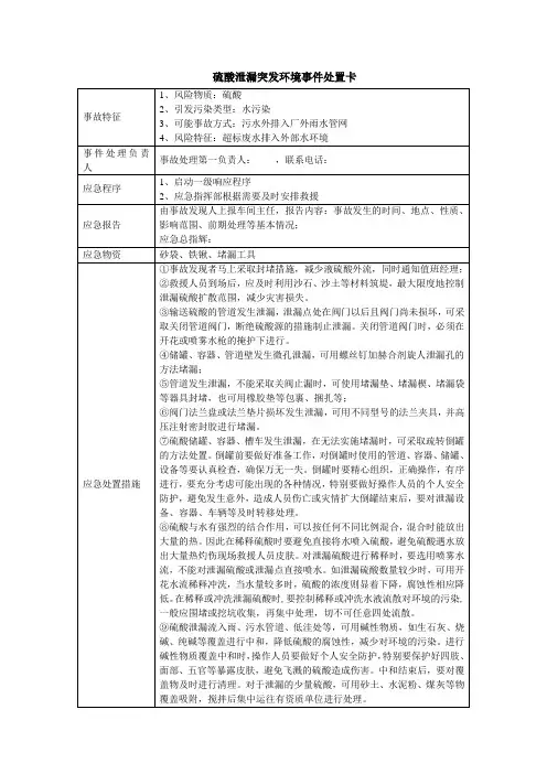 硫酸泄漏突发环境事件处置卡