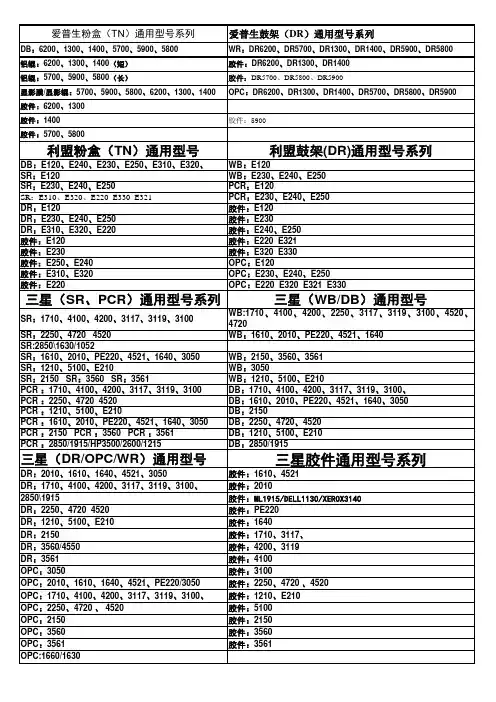 硒鼓配件通用表