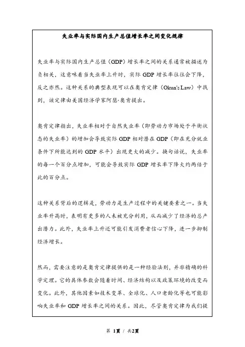 失业率与实际国内生产总值增长率之间变化规律