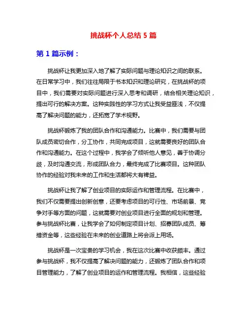 挑战杯个人总结5篇