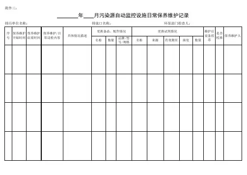 水污染源自动监控设施台账记录模版运行维护记录