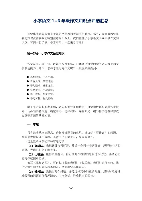 小学语文1~6年级作文知识点归纳汇总(收藏版)