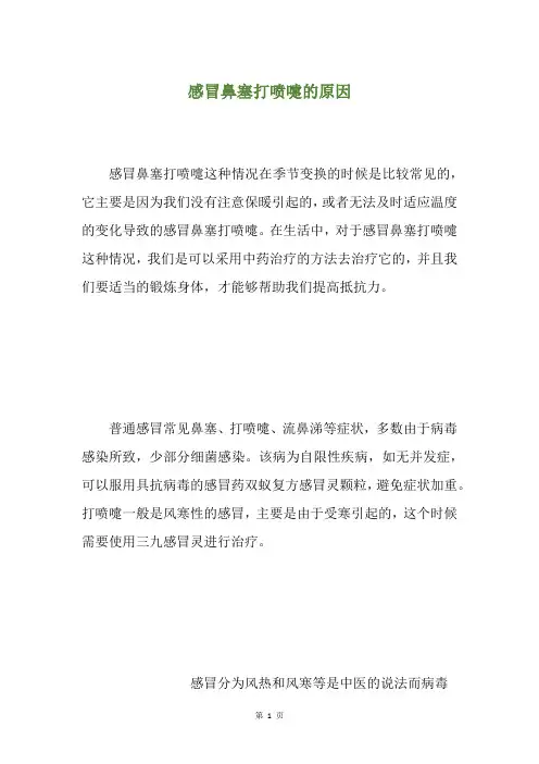 感冒鼻塞打喷嚏的原因