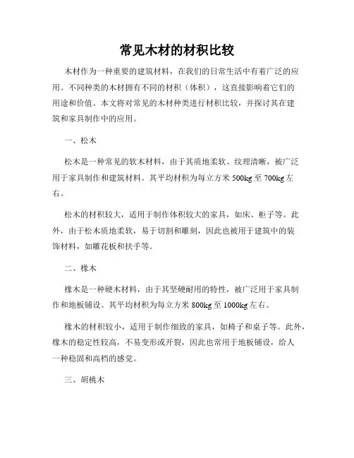 常见木材的材积比较