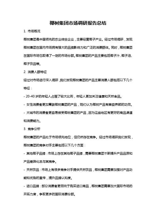 椰树集团市场调研报告总结