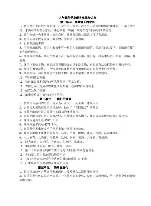 小学科学(苏教版)实验操作项目及技能要求(六年级)