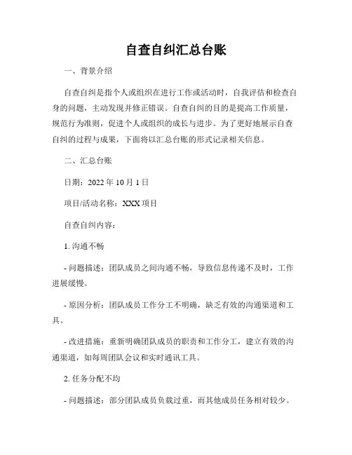 自查自纠汇总台账