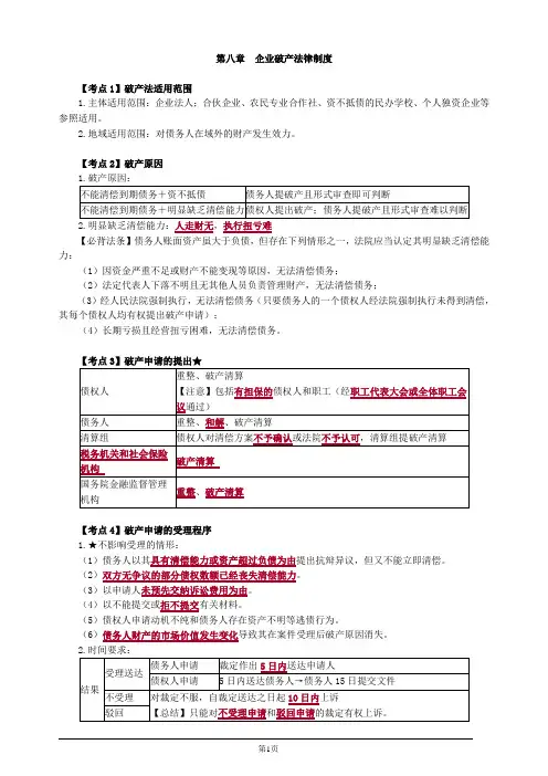 注册会计师-经济法考点串讲-第八章 企业破产法律制度(12页)