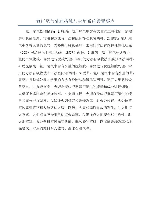 氨厂尾气处理措施与火炬系统设置要点