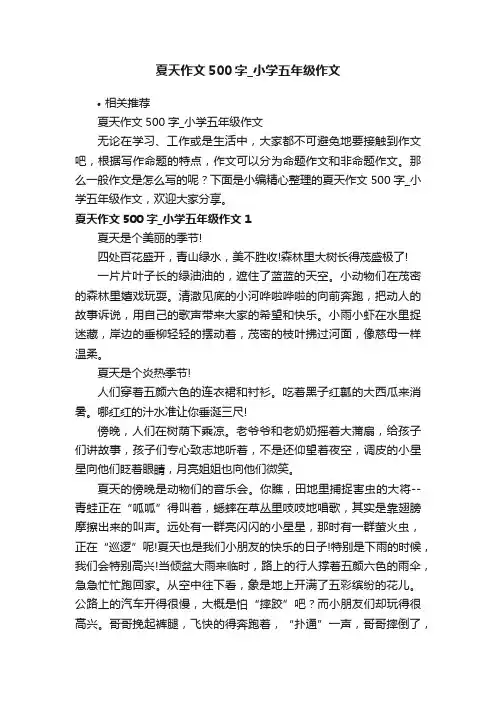 夏天作文500字_小学五年级作文