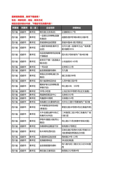 新版四川省成都市青羊区调料企业公司商家户名录单联系方式地址大全30家