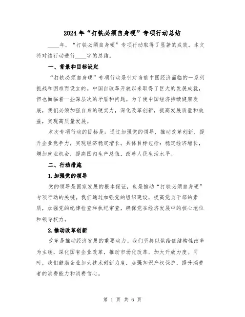 2024年“打铁必须自身硬”专项行动总结(2篇)