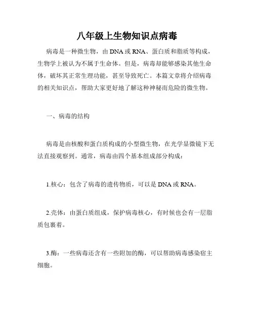 八年级上生物知识点病毒