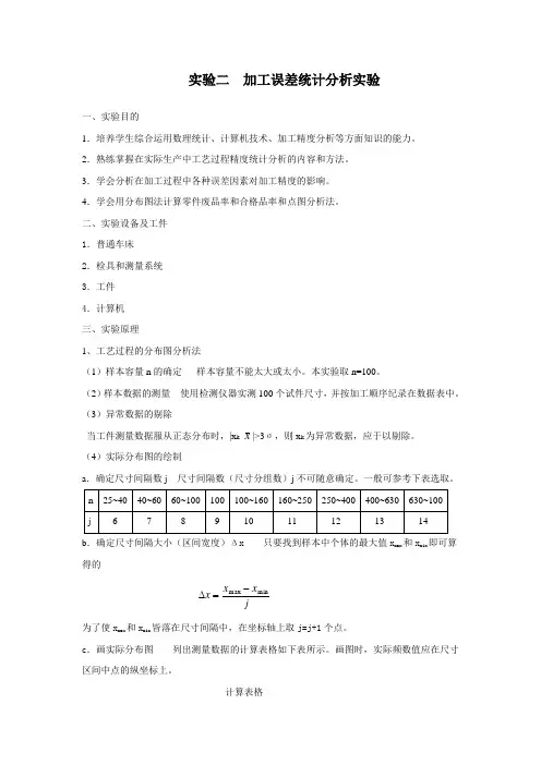 实验二  加工误差统计分析实验