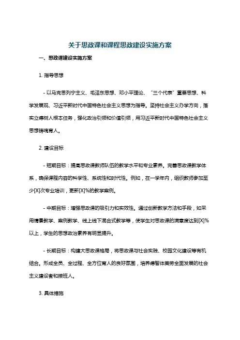 关于思政课和课程思政建设实施方案