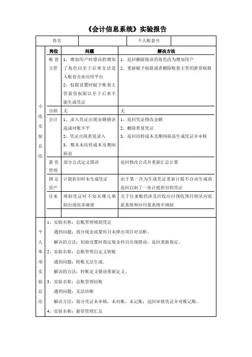 会计信息系统综合实验报告