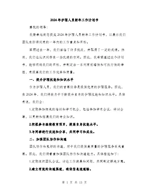 2024年护理人员新年工作计划书(5篇)
