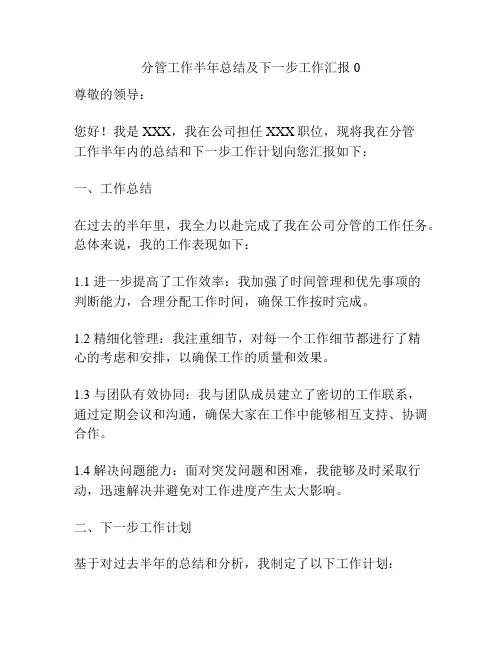 分管工作半年总结及下一步工作汇报0