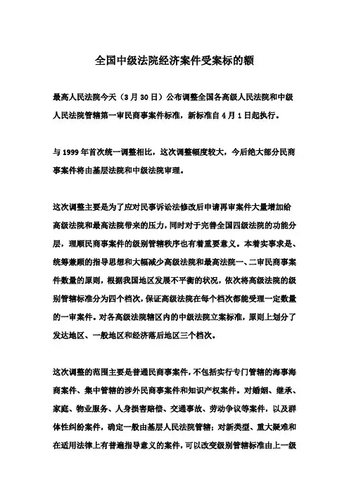 各地中院受案标准