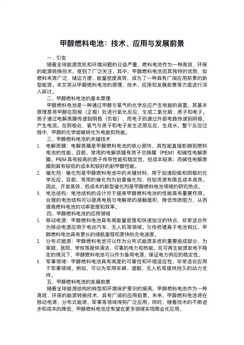 甲醇燃料电池：技术、应用与发展前景
